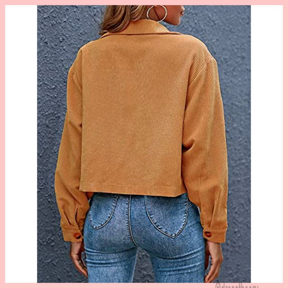 Cropped Corduroy Shacket, Button Down, Drop Shoul… - image 6